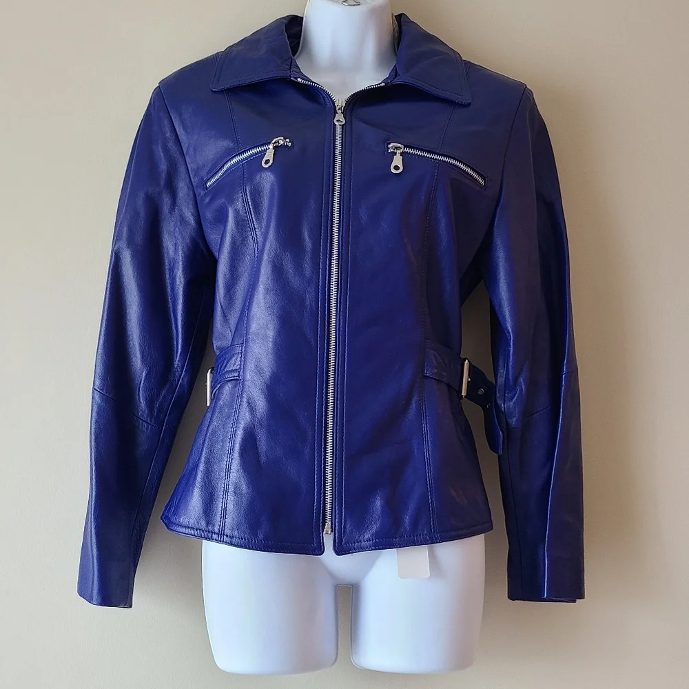 New Tibor leather jacket Women's Size S blue